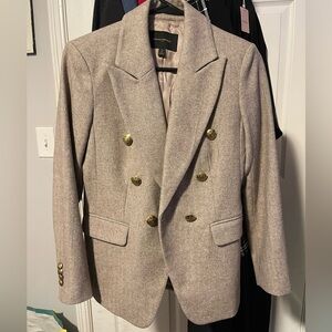 Banana Republic Herringbone Tweed Double-Breasted Blazer Beige with Gold Buttons
